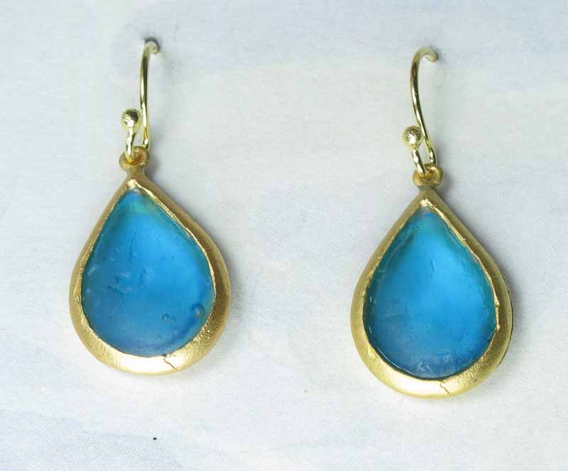 Cast Glass Pear Drop Earrings in Turquoise